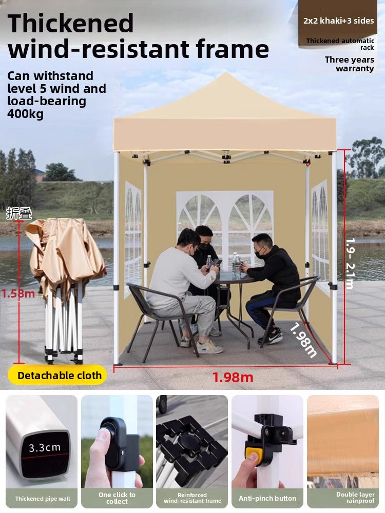 Outdoor Market Stall Four-Corner Tent with Enclosure Windproof and Warm Night Market Foldable Four-Legged Rain Shelter Tent Umbrella