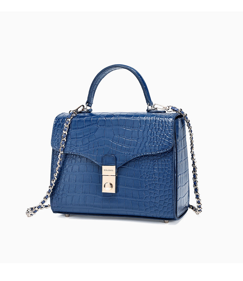 European and American Retro Small Square Bag Fashion Simple Handbag Crocodile Pattern Crossbody Kelly Bag Versatile Crossbody Bag Light Luxury Trend