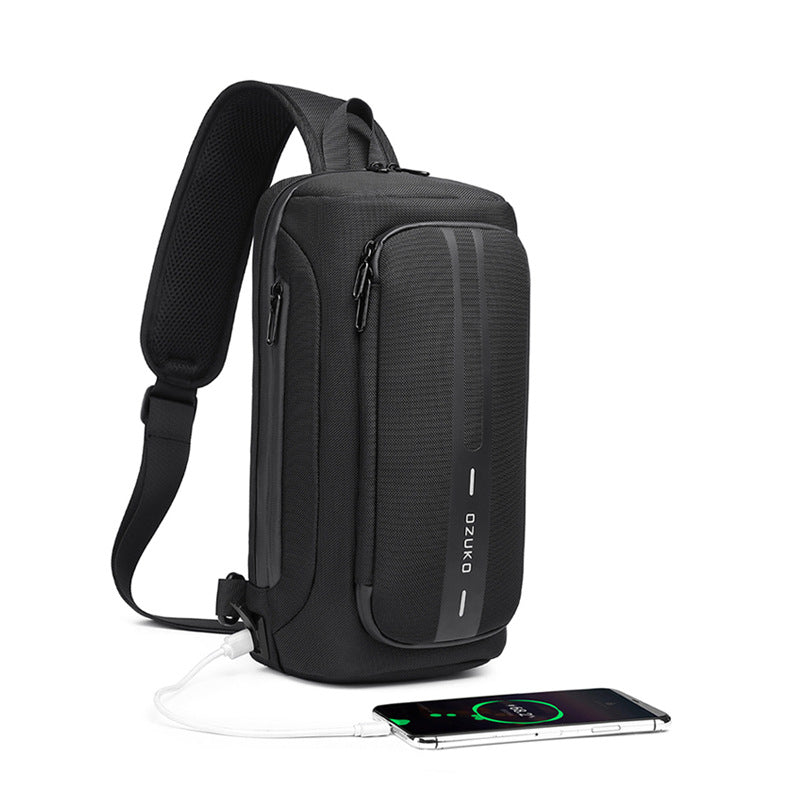 OZUKO Men's Functional Chest Bag Waterproof Crossbody Bag Multifunctional Shoulder Bag Outdoor Sports Large Capacity Trendy Bag