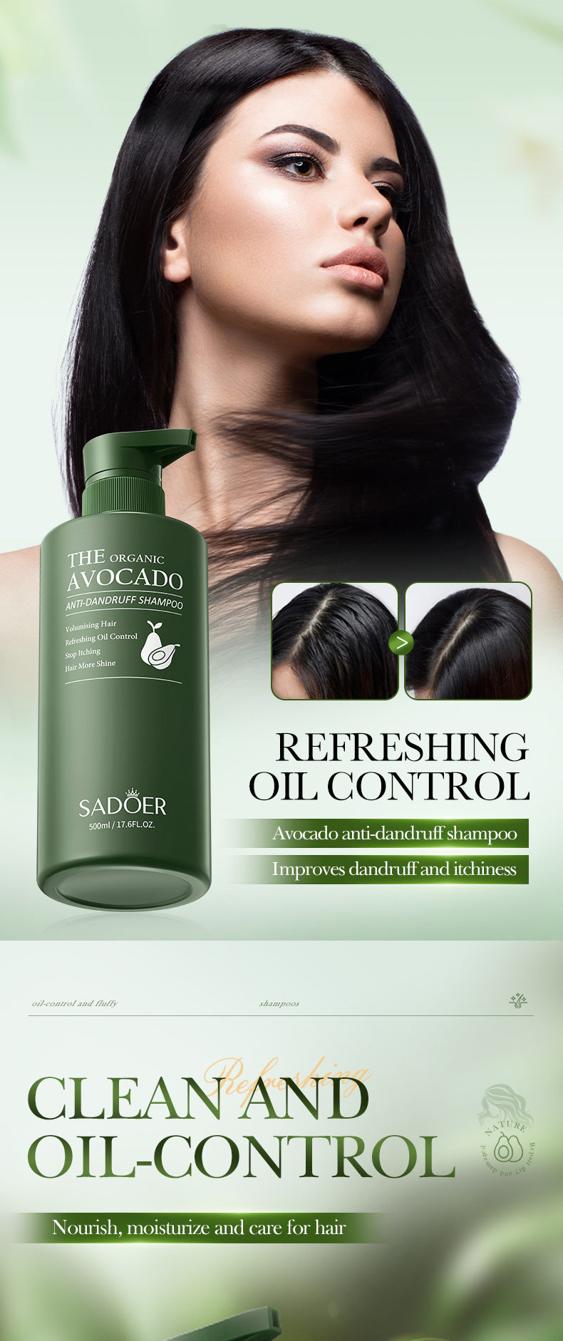 Avocado Anti-Dandruff Oil Control Shampoo SADOER Fluffy Deep Cleansing Shampoo  Wholesale
