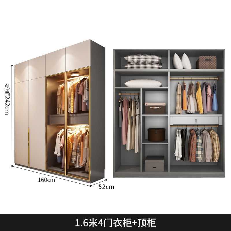 Light Luxury Glass Door Wardrobe Modern Home Bedroom Cloakroom Custom Processing Assembly Wardrobe Storage Large Wardrobe