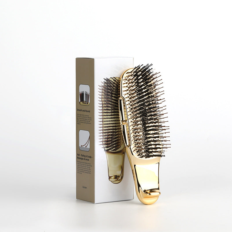 Cross-Border Electroplated Handle Comb Head Meridian Massage Comb Scalp Cleaning Dry and Wet Dual-Use Portable Styling Hair Comb