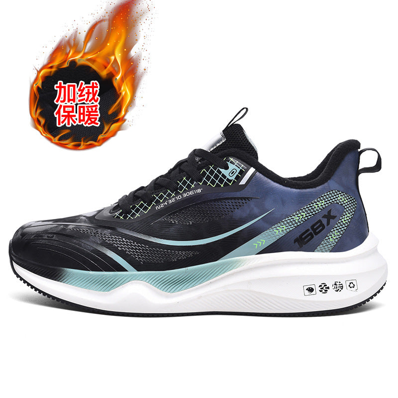 Autumn Winter New Large Size Fashion Leather Surface Fleece Lined Thickened Warm Casual Shoes Real Carbon Plate Sports Running Shoes