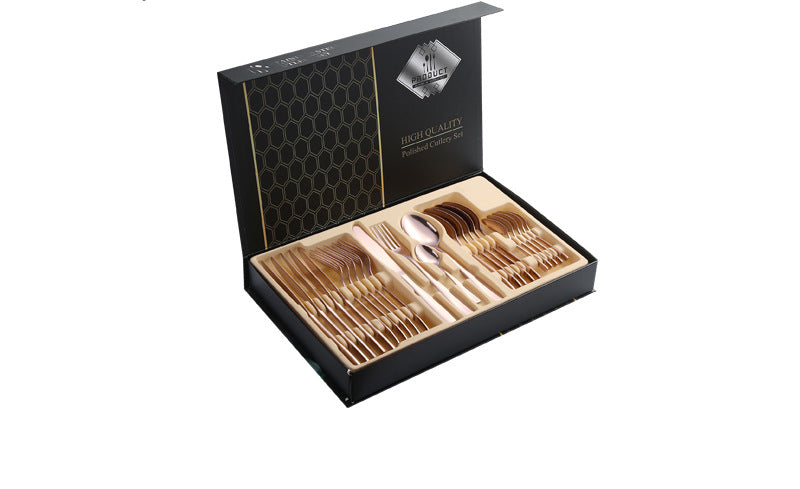410Stainless Steel Cutlery Set Restaurant Square Handle Knife Fork Spoon24Set of Western Steak Knives and Forks