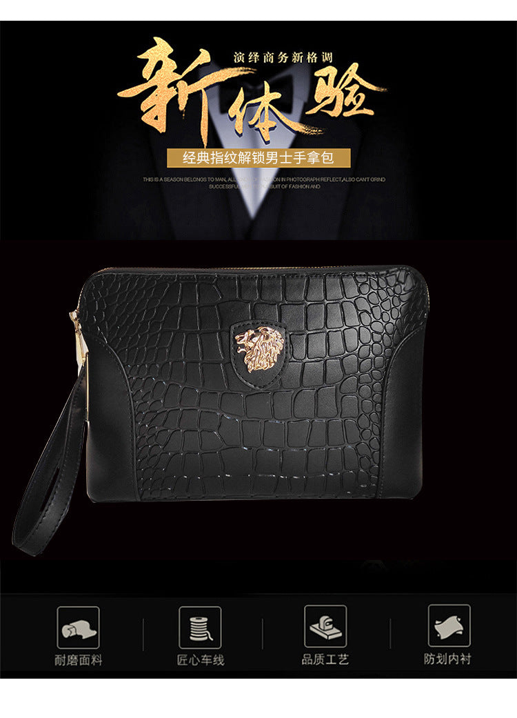 Beginner Handbag Men's Genuine Leather Handheld Smart Fingerprint Unlock Bag Business Large Capacity Clutch Bag