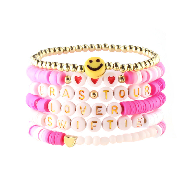 European and American Style Women's Rice Bead Soft Clay Bracelet霉霉 Friendship Heart SWIFTIE Alphabet Soft Clay Bracelet Set