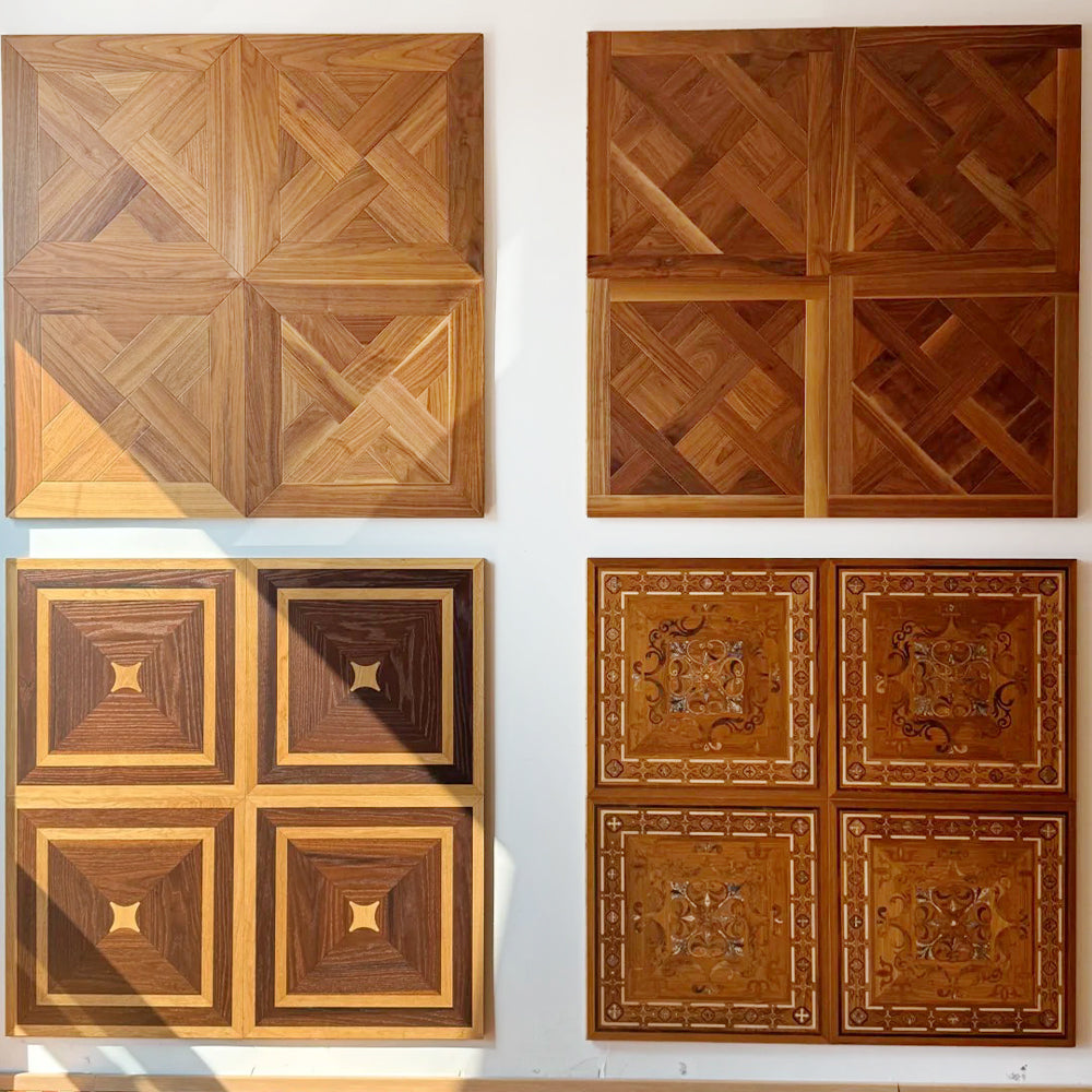 Teak Parquet Engineered Wood Flooring for Living Room Bathroom High-End Luxury Design Intricate Pattern Premium Hardwood