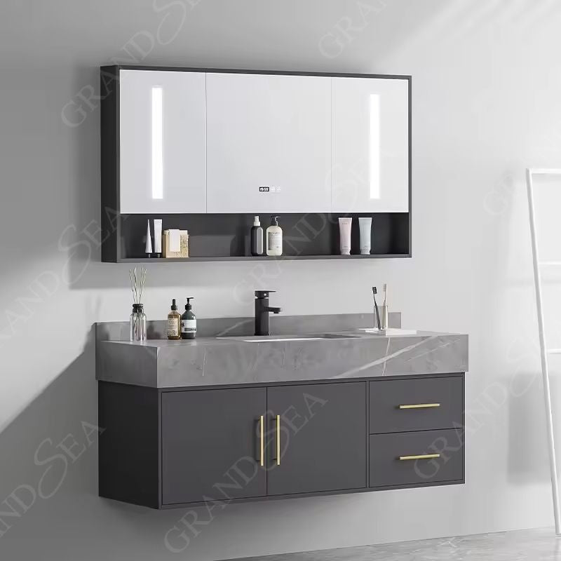 Bathroom Furniture Set Design Wall Hung Wooden Wholesale Price Modern Hotel Plywood Bathroom Vanities With Led Mirror Cabinet