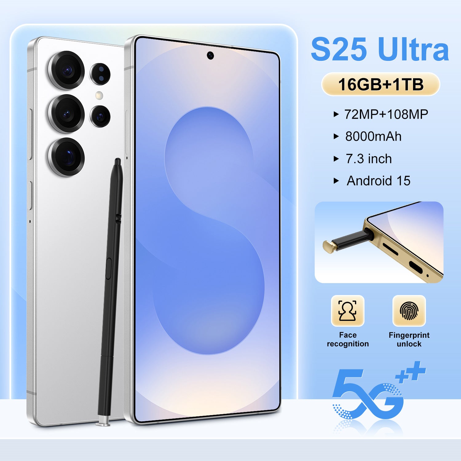 7.3Inch Smart High-Definition Large Screen S25 Ultra Android Phone16+1T Memory Source Factory