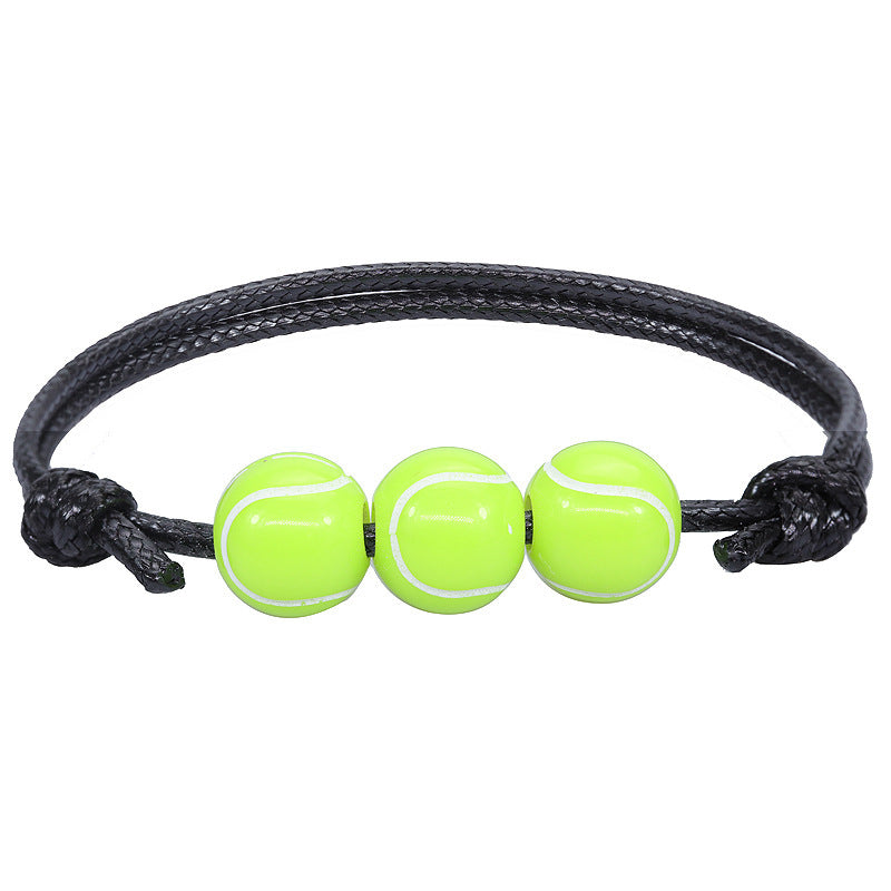 Basketball Wax Thread Braided Bracelet Men's Sports Gift Black and White Rope Wrap Bracelet Tennis Football Braided Bracelet
