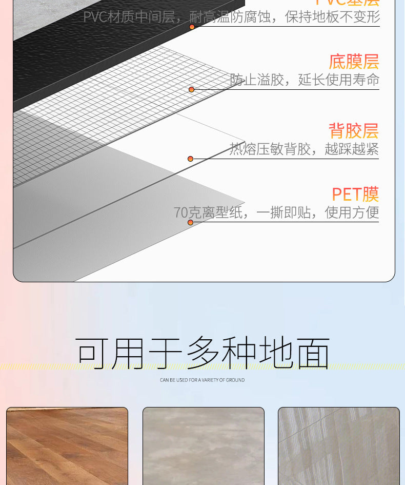 pvc Self-Adhesive Floor Stickers Imitation Tile Flooring Glue Commercial Wear-Resistant Thickened Waterproof Non-Slip Office Special Floor Vinyl
