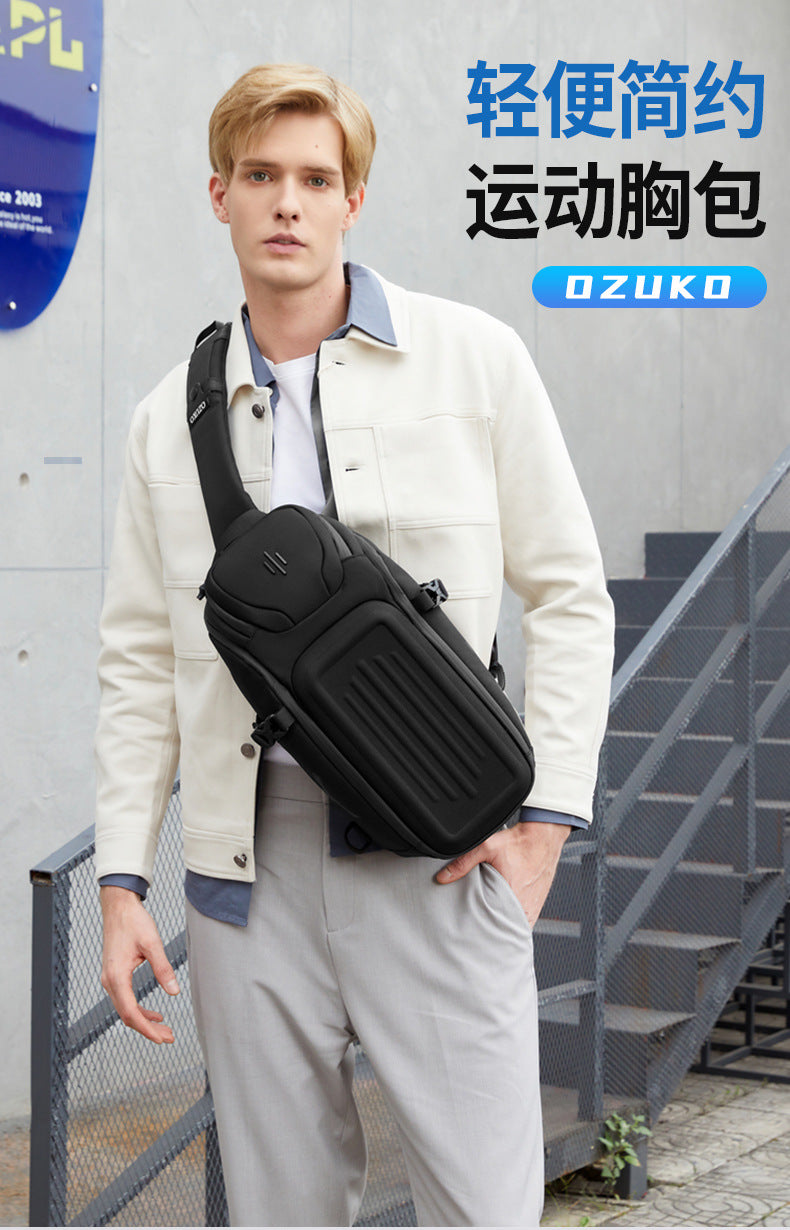 OZUKO Men's Chest Bag Waterproof Crossbody Bag Business Simple Crossbody Bag Trendy Commuter Small Backpack High-End Feel