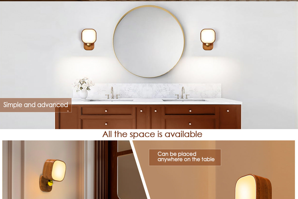 Square Solid Wood Sensor Light New Creative Cabinet Light Bedside Bedroom Smart LED Radar Human Body Night Light