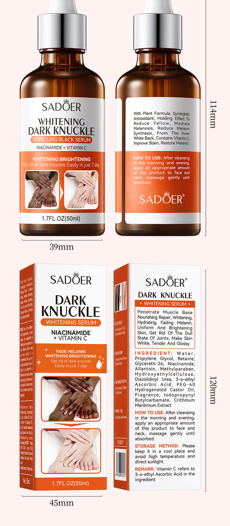 Joint Whitening and Dark Spot Removal Serum50ml SADOER Enhance Beauty Whitening Body  Wholesale