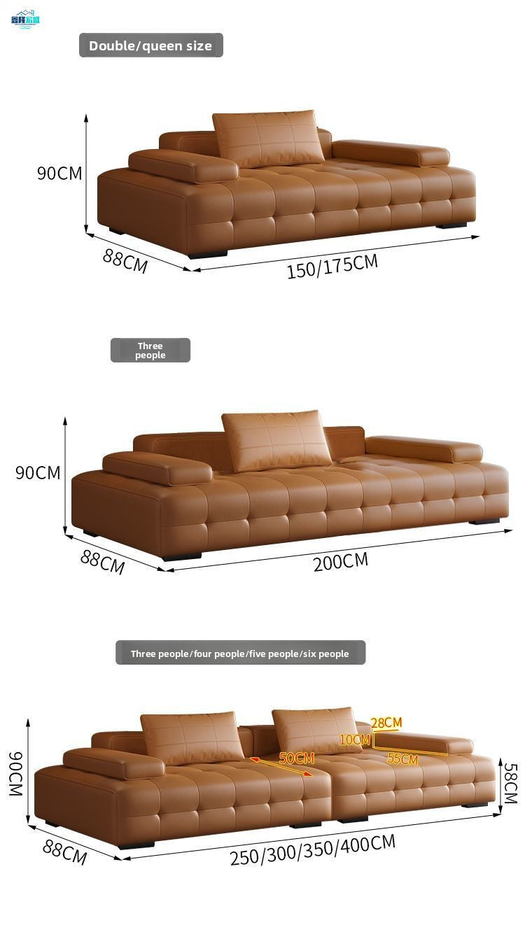 Italian Style Light Luxury Genuine Leather Sofa for Living Room Small Apartment Home Straight Row Sofa Office New Model