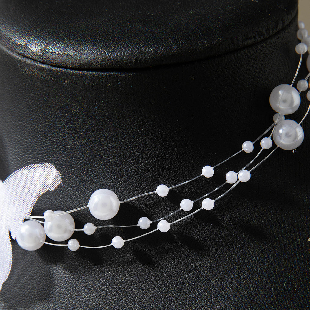 European and American Ornament Fashionable Light Luxury Butterfly Pearl Necklace Niche High-End Collarbone Chain Beaded Necklace Wholesale