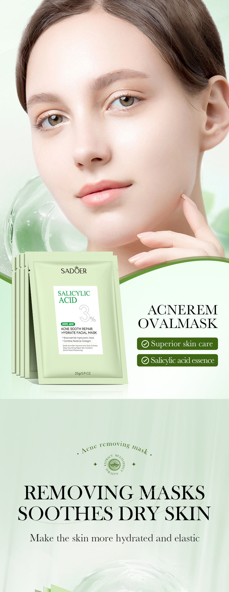 Salicylic Acid Mask SADOER Anti-acne Soothing Skin Rejuvenation Hydrating Anti-acne Mask  Wholesale