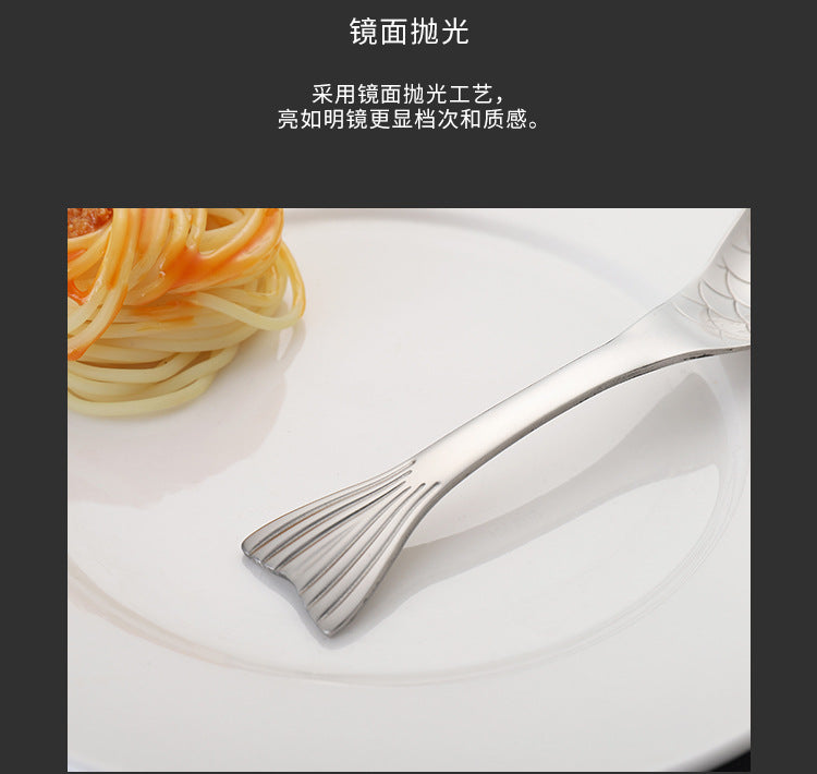 304Stainless Steel Spoon Cooking Restaurant Spoon Pickled Fish Spoon Cartoon Spoon PVD Titanium-plated Colorful Fish Tail Cute Spoon