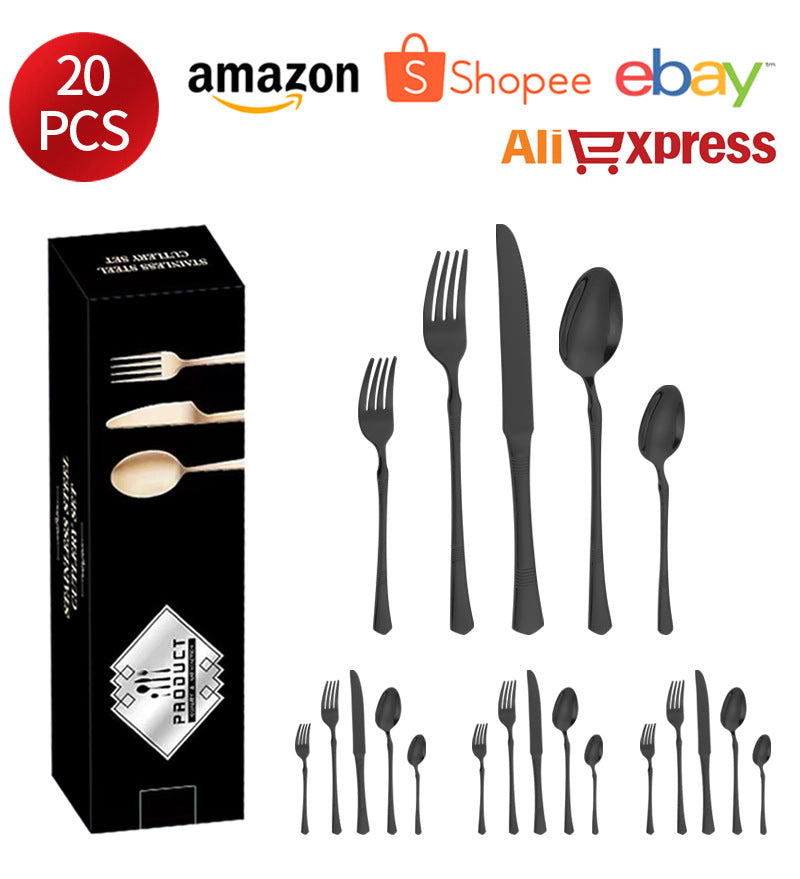 Stainless Steel Cutlery Western Steak Knife and Fork6Restaurant Crown Knife, Fork, and Spoon for One Person24Piece Suit