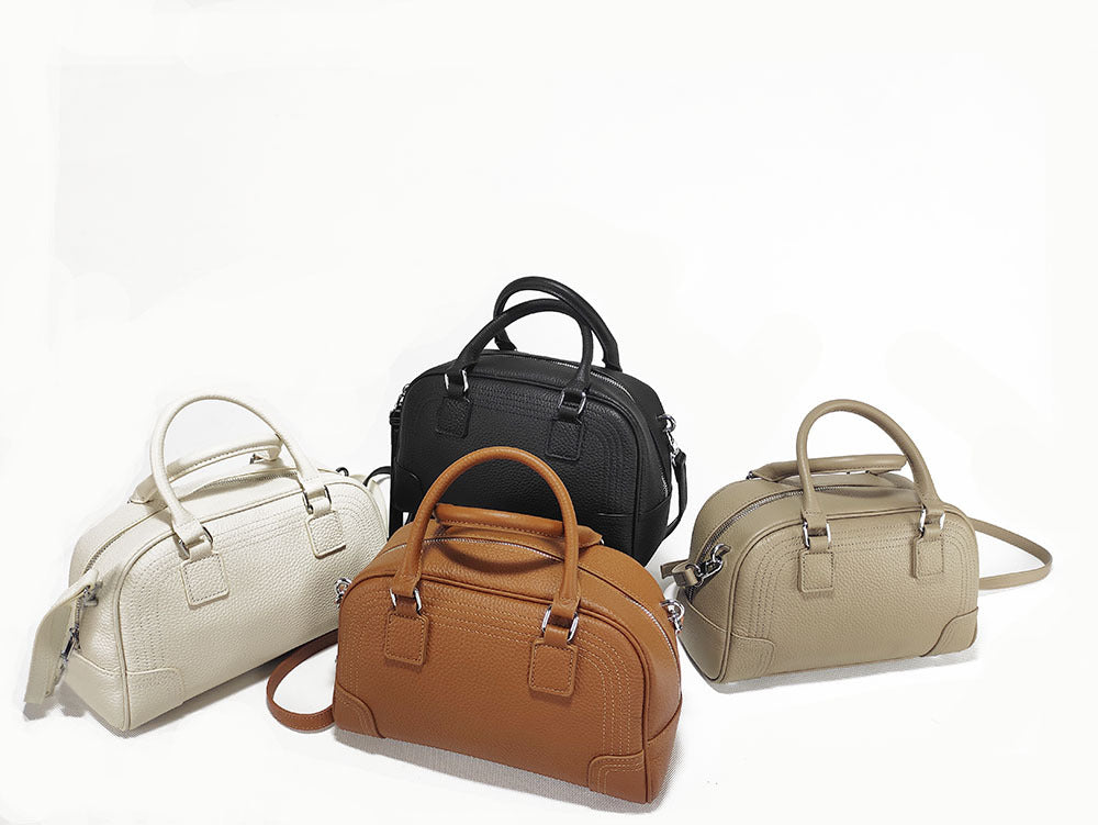 Large Capacity Genuine Leather Bag Top Layer Cowhide Women's Bag Single Shoulder Crossbody Ladies' Bag Handbag Round Bag Fashion Versatile