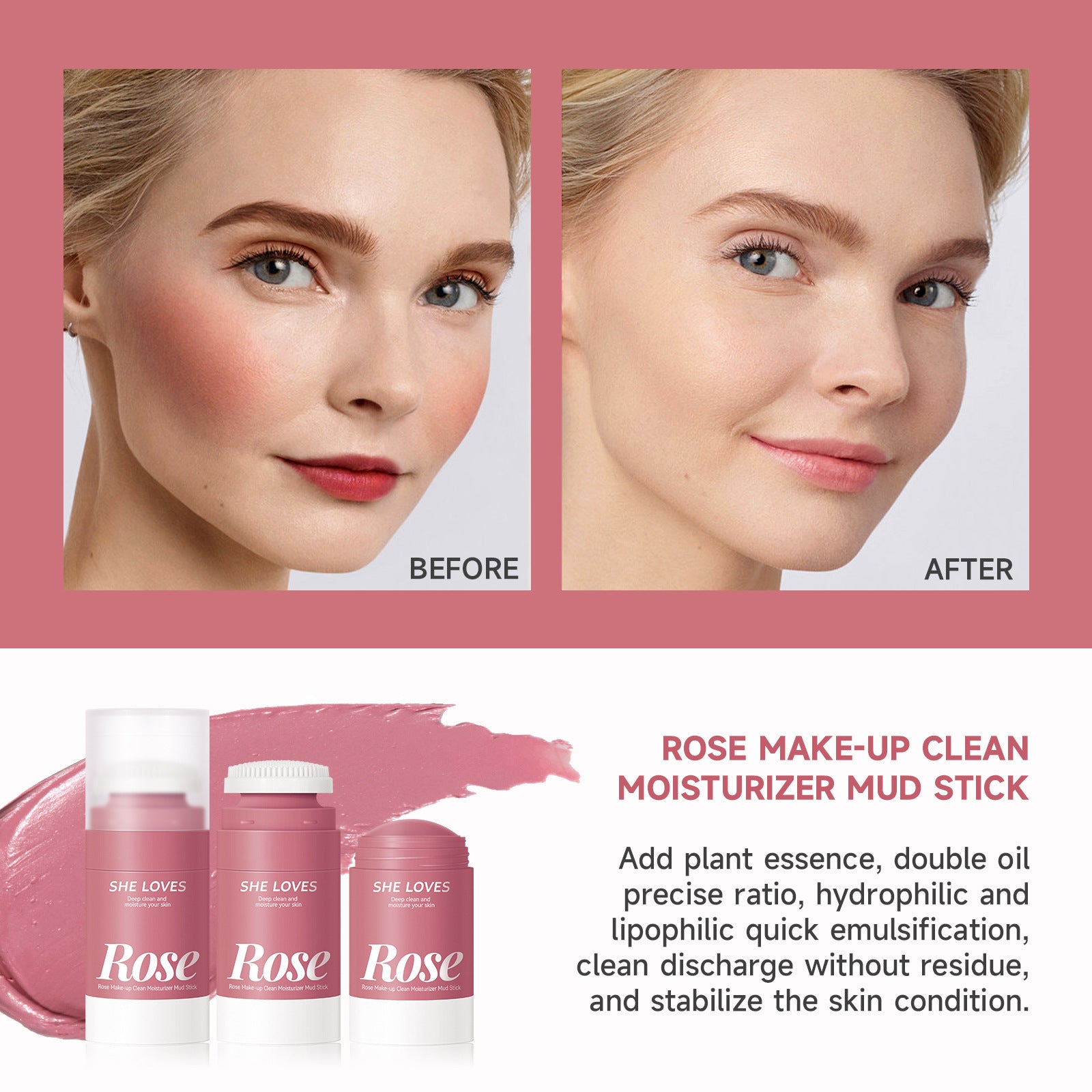 Exclusive Supply Rose Makeup Remover Balm Dissolving Makeup Eye Lip Face 3-in-1 Gentle Non-Irritating Makeup Remover Oil Lotion