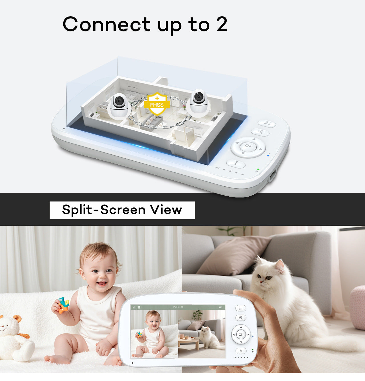 5.0Inch Digital Children's Night Vision Monitor Lullaby Intercom Room Temperature Detection HD Wireless Baby Monitor