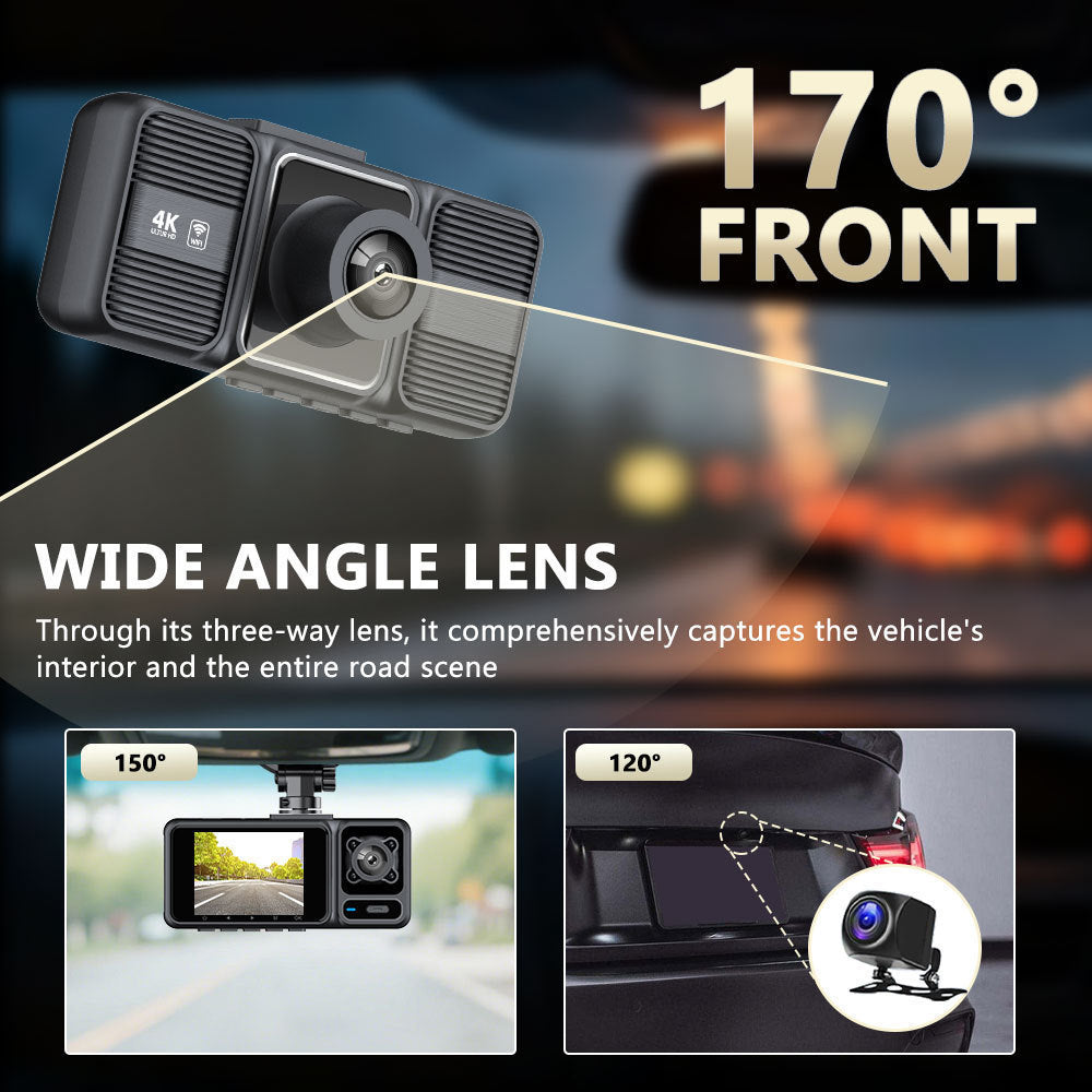 Dash Cam HD21/3-inch Lens WiFi Wide-angle Night Vision Vehicle Recorder4K Three recordings before and after
