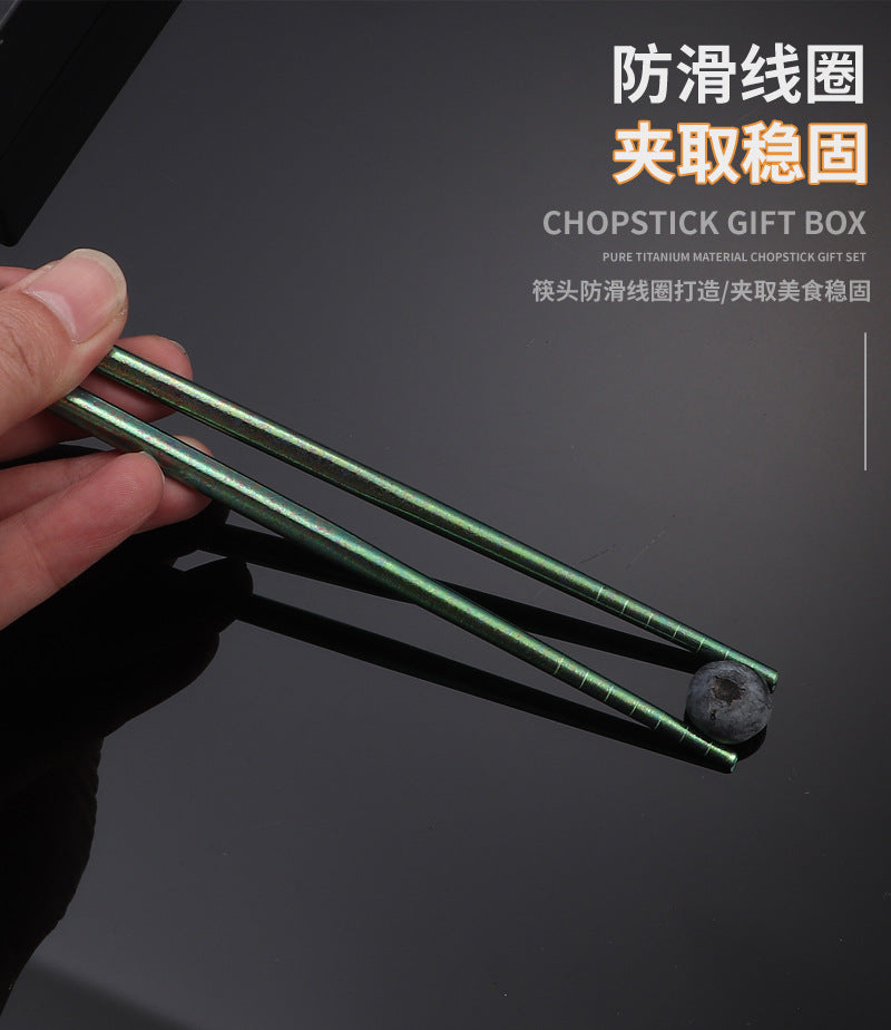 Pure Titanium Crystal Chopsticks for Home and Outdoor Use, Light Luxury Colorful Ice Flower Chopsticks23cm Half Square Chopsticks Restaurant Antibacterial Titanium Chopsticks