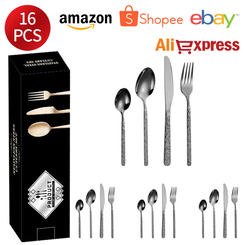 410Stainless Steel Cutlery Set Stone Pattern Knife Fork Spoon24Western-style dining set6Steak Knife and Fork for One Person