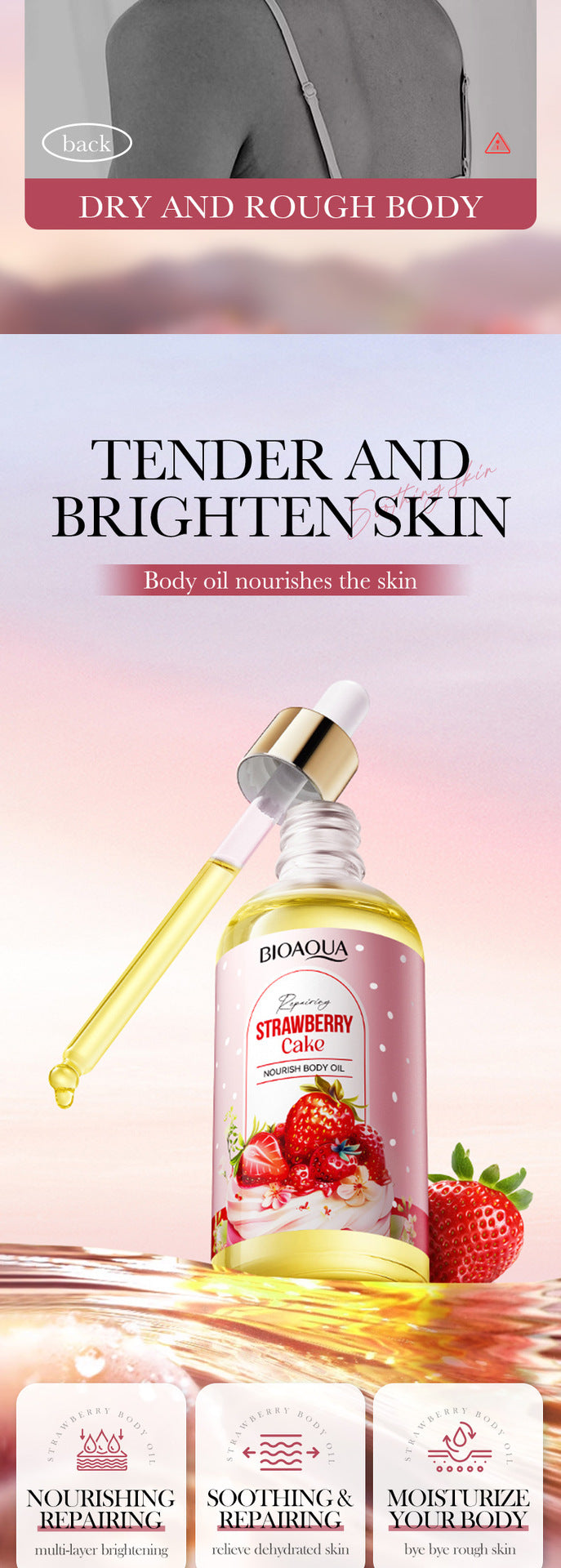 Strawberry Cake Nourishing Body Oil BIOAOUA Moisturizing skin essence  foreign trade wholesale