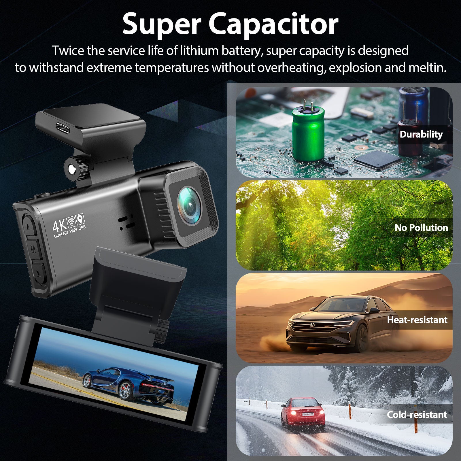 V56 3.18Inch Screen4K+1080P Driving Recorder REDTIGER F7N Optimized Driving Recorder wifi