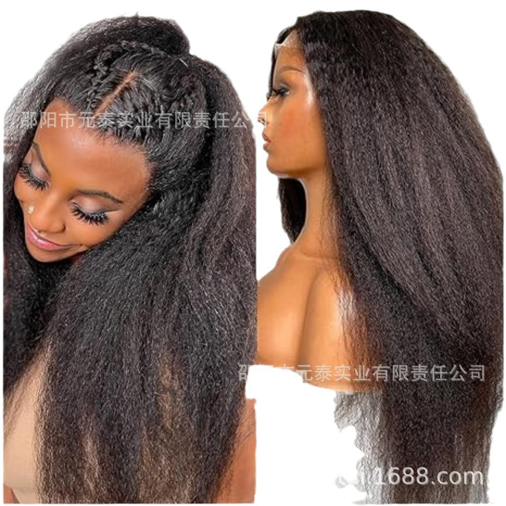 Lace Front Wig for European and American Women Yaki Long Straight Hair with Middle Part Tpart Synthetic Hair Headband wigs Women's Wig