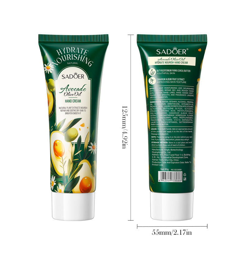 Cross-border Avocado Nourishing Hand Cream80g Olive Oil Hydrating Moisturizing Hand Cream Export Manufacturer Wholesale