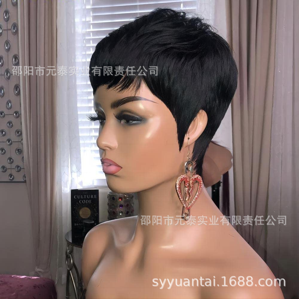Short Bob Wavy Wig With Bangs Full Machine Made No Lace Wigs