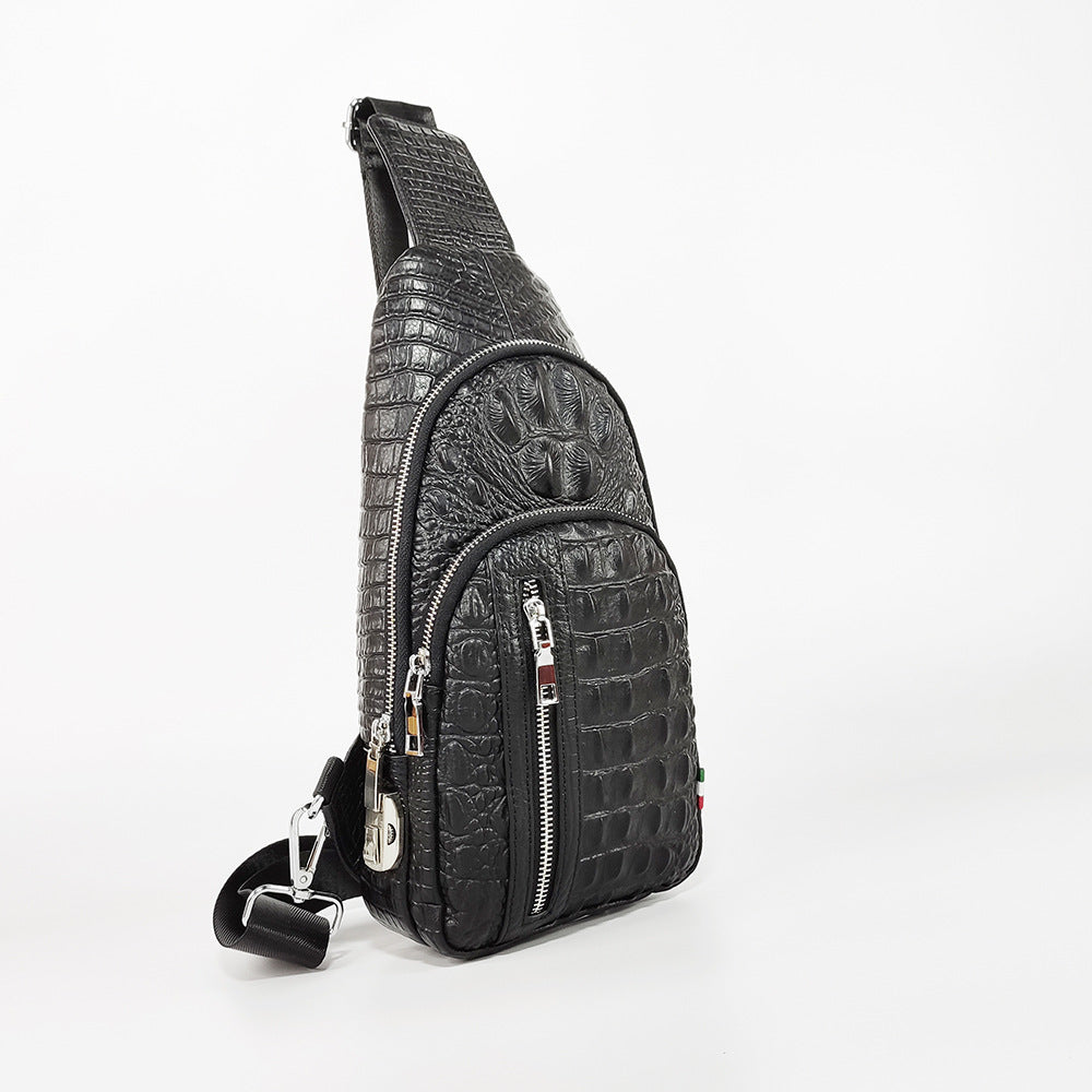 2025New European and American Fashion Crocodile Pattern Top Layer Cowhide Men's Password Lock Genuine Leather Chest Bag High-end Crossbody Bag