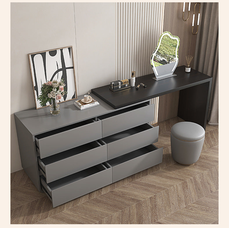 Custom Light Luxury Dressing Table Bedroom Small Apartment Modern Simple Skin Feel Gray Makeup Table Integrated Cabinet Makeup Desk Minimalist