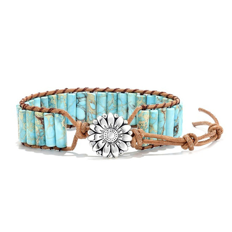 European and American Style Women's Bohemian Bracelet Vintage Emperor Stone Bracelet Handmade Woven Leather Cord Bracelet
