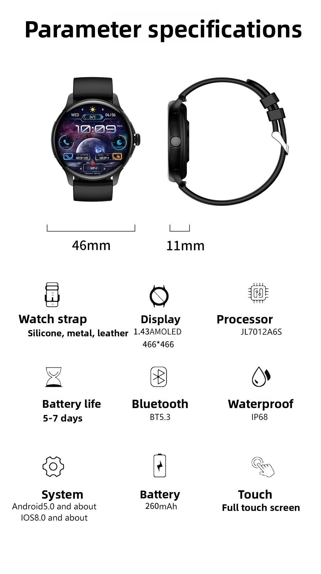 New HK49Smart watch multi-dial switching rotary button NFC Payment AMOled Large Screen Factory