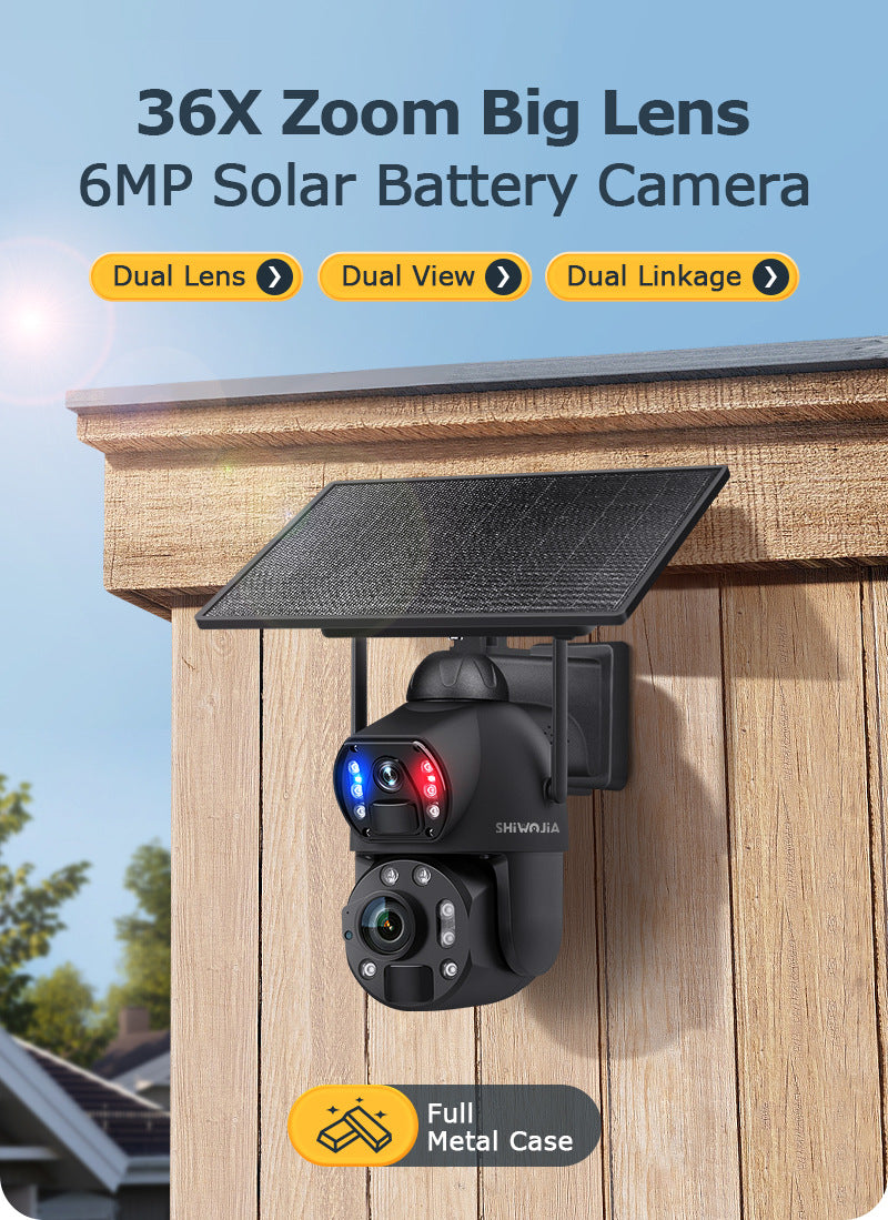 Outdoor36Zoom600Ultra HD Dual Screen Solar Camera Metal Heat Dissipation Night Vision Waterproof Dome Camera