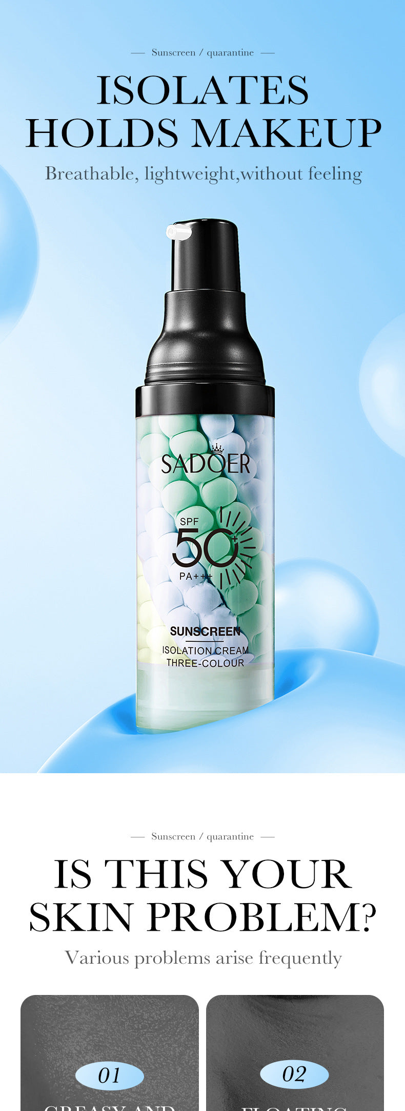 Makeup SADOER Three-color Rainbow Primer Brightening Skin Tone Sunscreen Makeup Base  Wholesale
