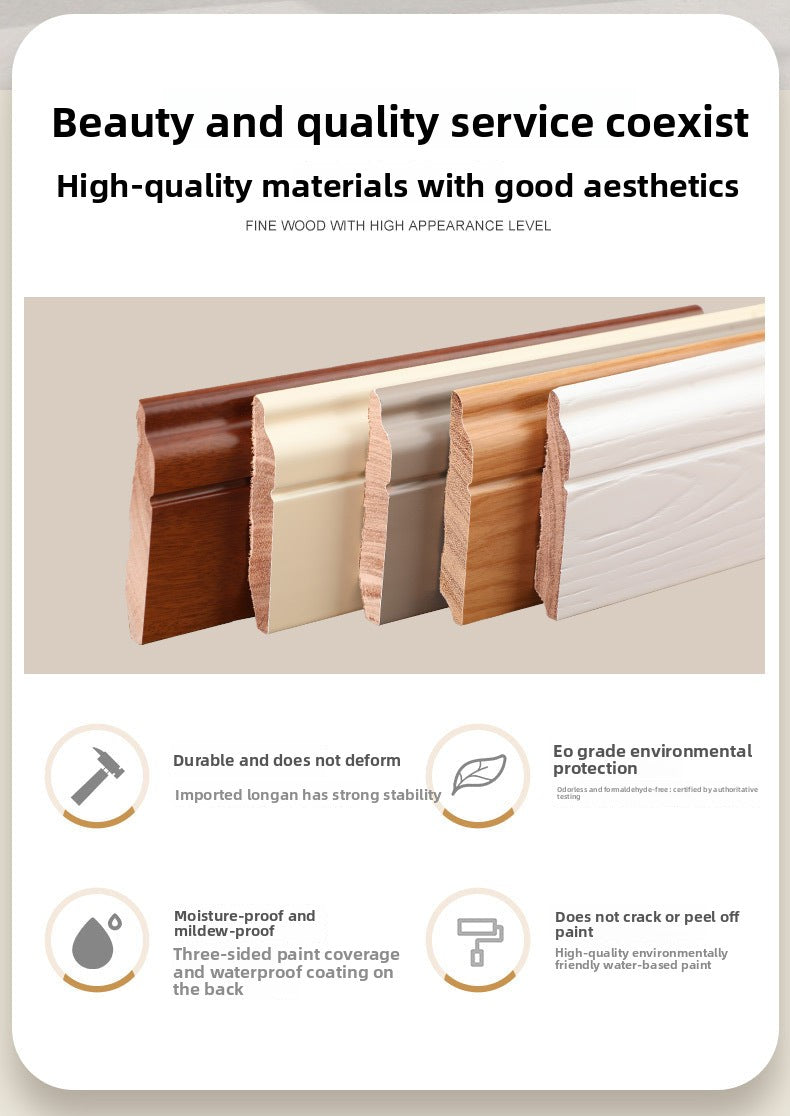 Solid wood skirting board, Fanlongnian Villa, Xunmu painted baseboard, wooden Chinese-style wood grain10cm Solid wood skirting board