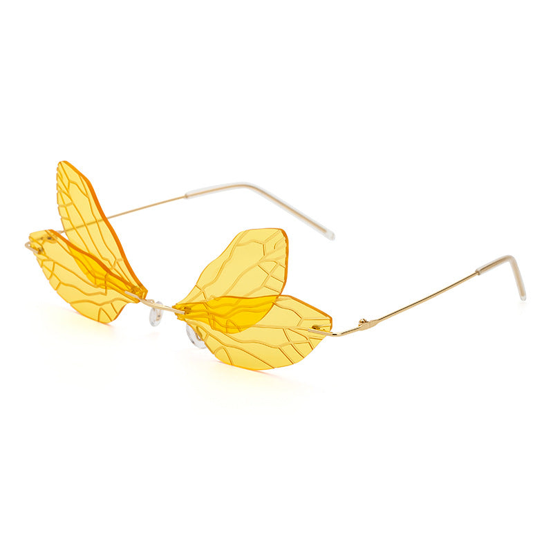 Dragonfly Sunglasses for Women, Stylish Wing Design, Fashionable Double Lens Party Dance Frameless Sunglasses