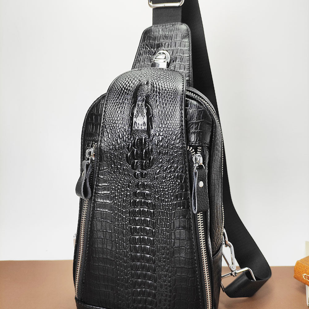 Genuine Leather Men's Chest Bag with Combination Lock, Single Shoulder Crossbody Bag, Top Layer Cowhide Texture, Sports Small Backpack, Crossbody