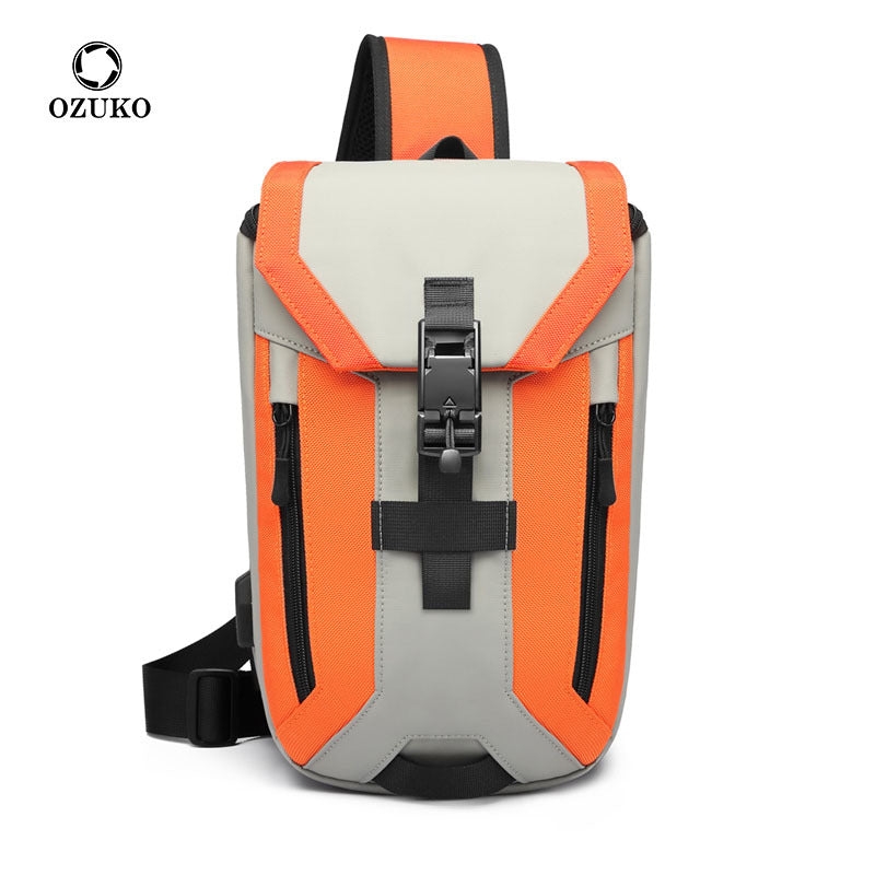 OZUKO Men's Chest Bag Trendy Brand USB Crossbody bag, water-resistant, lightweight, large capacity, single shoulder bag, outdoor chest bag