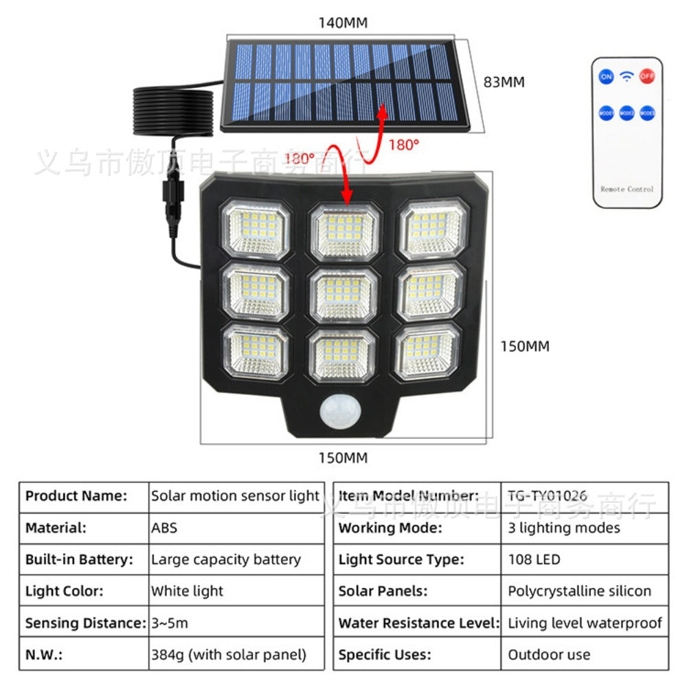 New Solar Wall Light Split Remote Control Garden Light Waterproof Garden Street Light Yard Lighting Waterproof Light