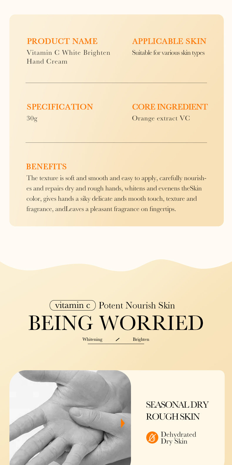 BIOAOUA Vitamin C Whitening and Brightening Hand Cream Anti-Cracking Moisturizing Whitening Hand Cream Wholesale