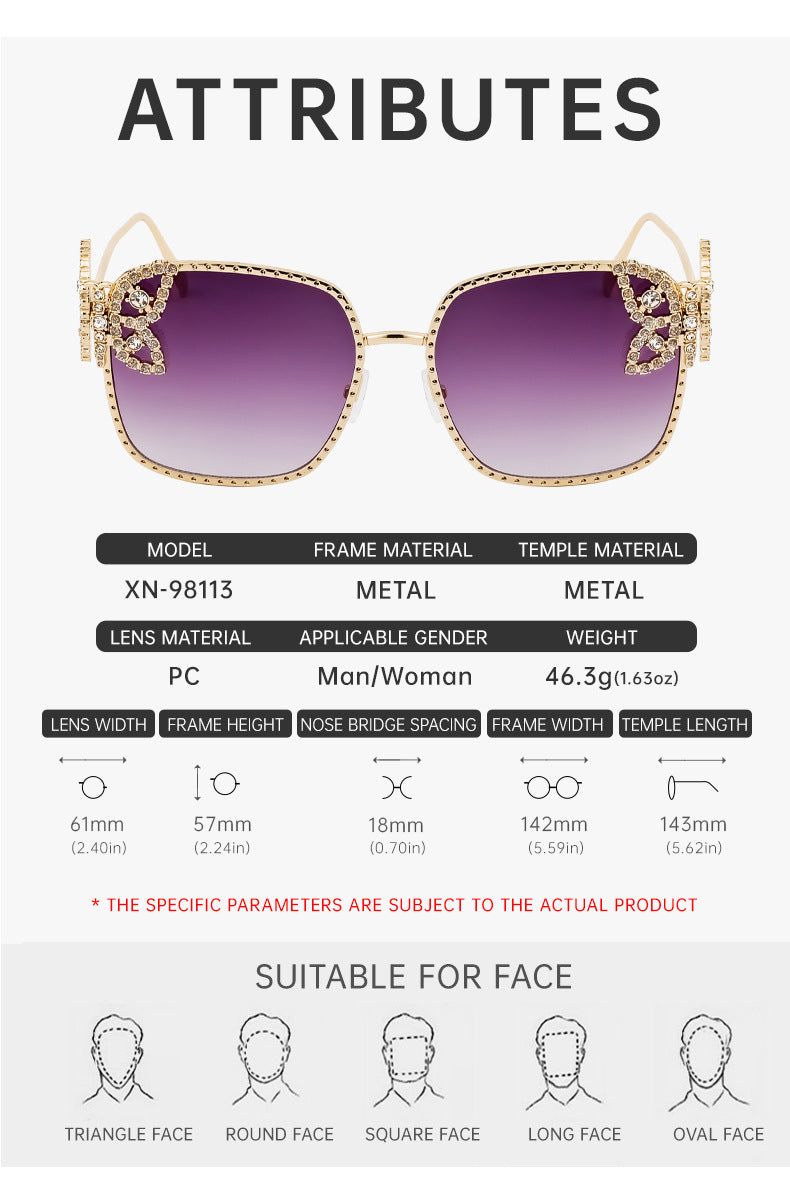 European and American Fashion Personality Butterfly Diamond Sunglasses for Women Metal Frame Sunglasses Women's Sun Protection Glasses shades