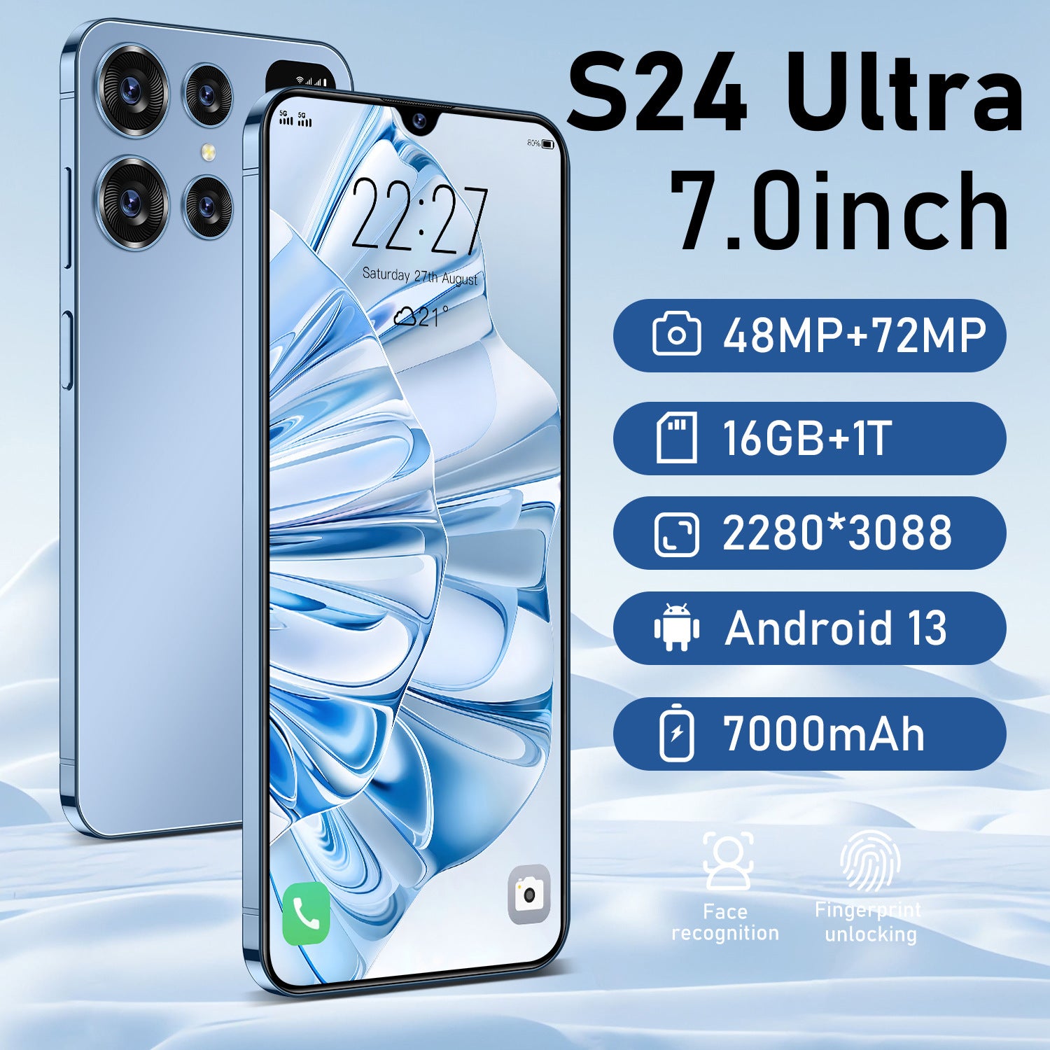 Android Phone S24New Smartphone7.3Inch Large Screen2+16G Android Smart Phone Wholesale