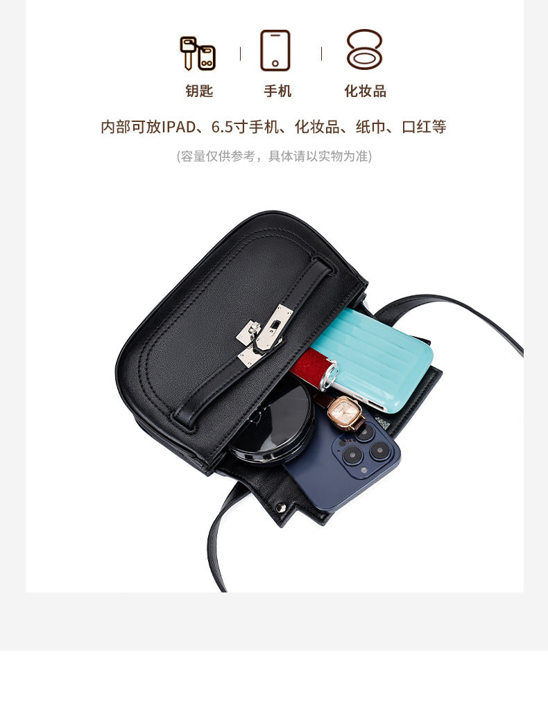 European and American Style Casual Women's Small Crossbody Bag2025New Fashionable Lightweight Single Shoulder Crossbody Bag with Buckle Genuine Leather Kelly Bag