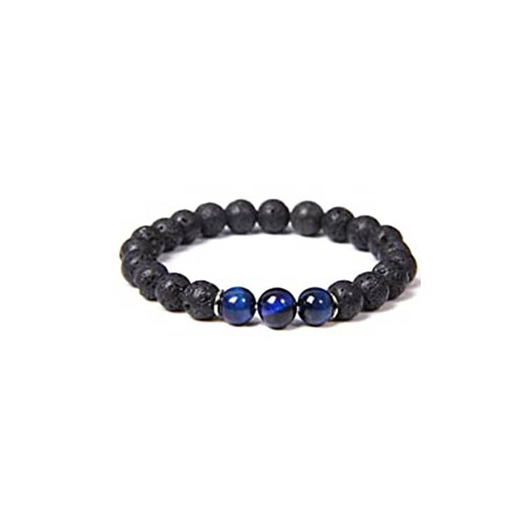 Blue Tiger Eye Stone Bracelet Single Circle Natural Stone Beaded Bracelet Volcanic Stone White Pine Chicken Wing Wood Long Bracelet